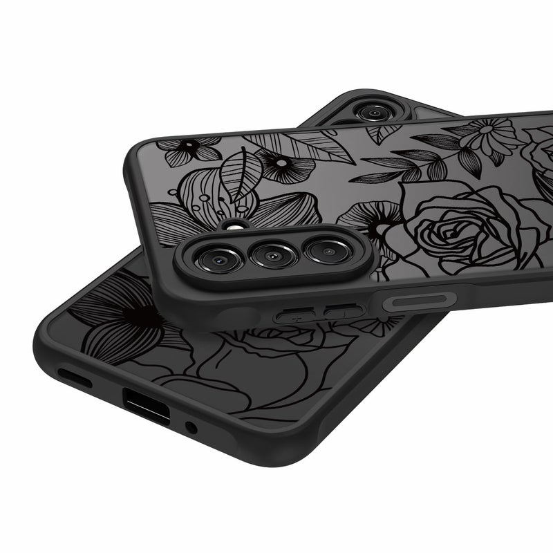 Dumkery Cute Phone Case Compatible with Samsung Galaxy A17 4G/ 5G, Rose Aesthetic Black Line Art Flowers Pattern Print, Hard PC Heavy Duty Protection Cases Cover for Girls Women - Image 4