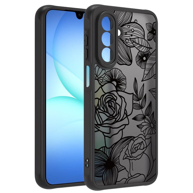 Dumkery Cute Phone Case Compatible with Samsung Galaxy A17 4G/ 5G, Rose Aesthetic Black Line Art Flowers Pattern Print, Hard PC Heavy Duty Protection Cases Cover for Girls Women - Image 3