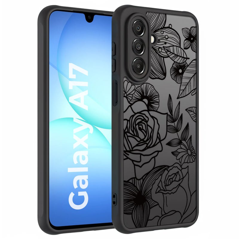 Dumkery Cute Phone Case Compatible with Samsung Galaxy A17 4G/ 5G, Rose Aesthetic Black Line Art Flowers Pattern Print, Hard PC Heavy Duty Protection Cases Cover for Girls Women - Image 2
