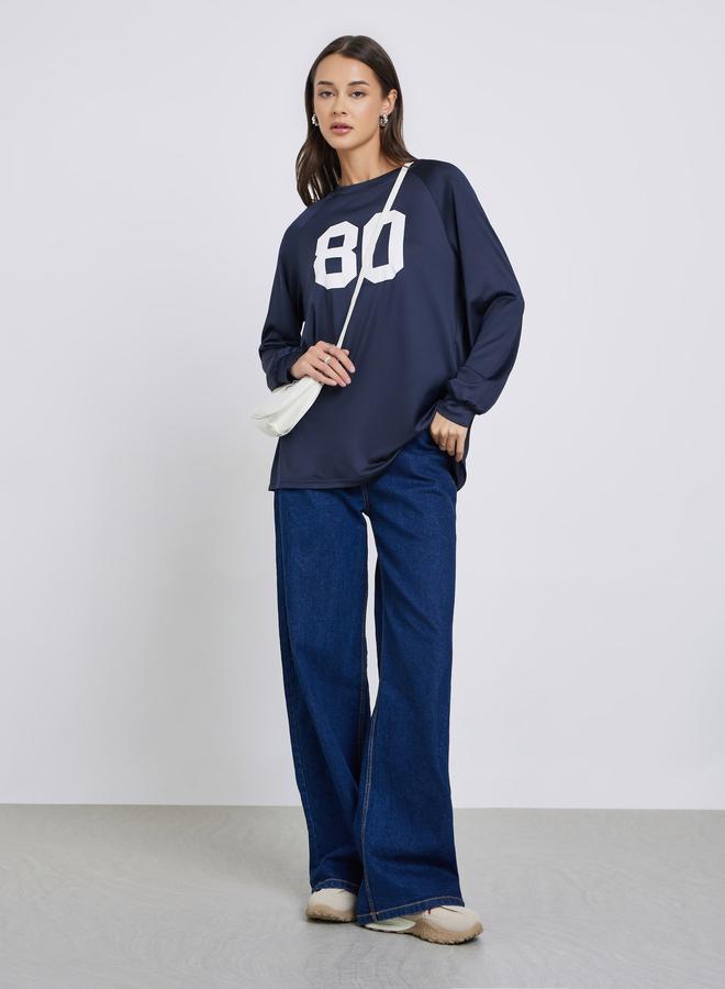 Styli Dark Blue Oversized Graphic Print T-Shirt - Image 2