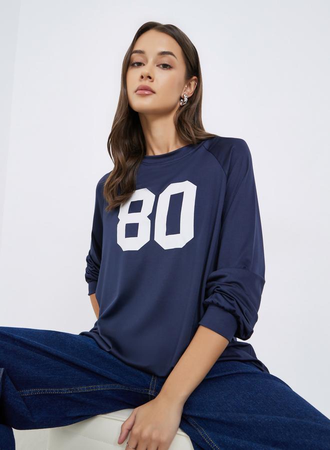 Styli Dark Blue Oversized Graphic Print T-Shirt - Image 1