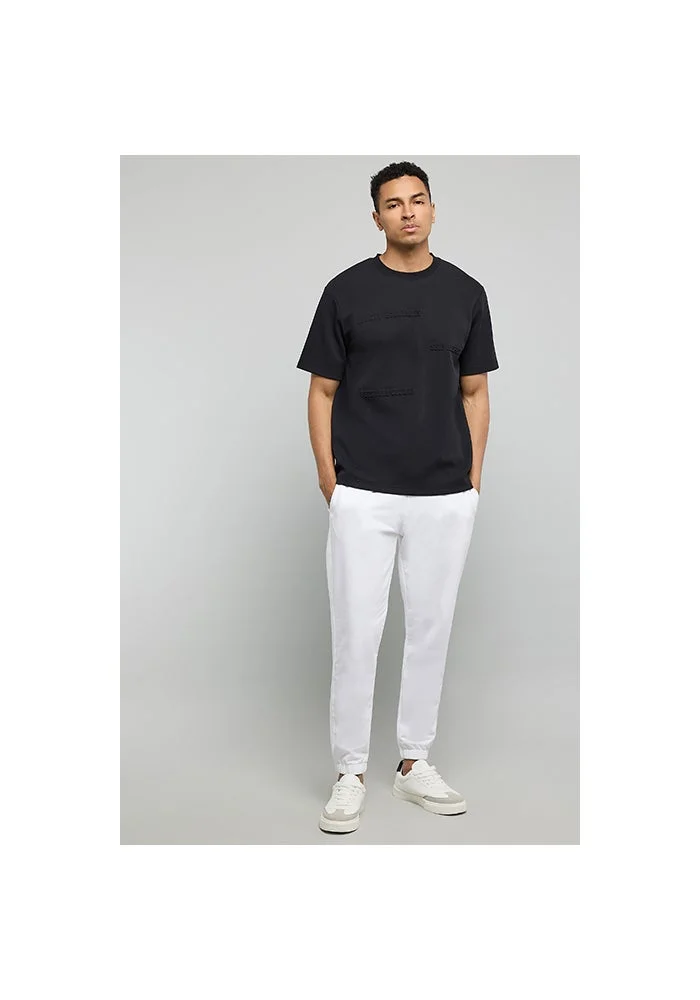 أر أند بي Embossed Print T-Shirt with Crew Neck and Short Sleeves