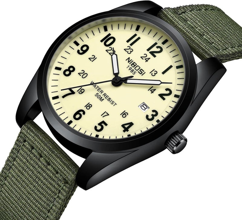 NIBOSI Men's Military Green Waterproof Quartz Watch with Nylon Strap - Image 3