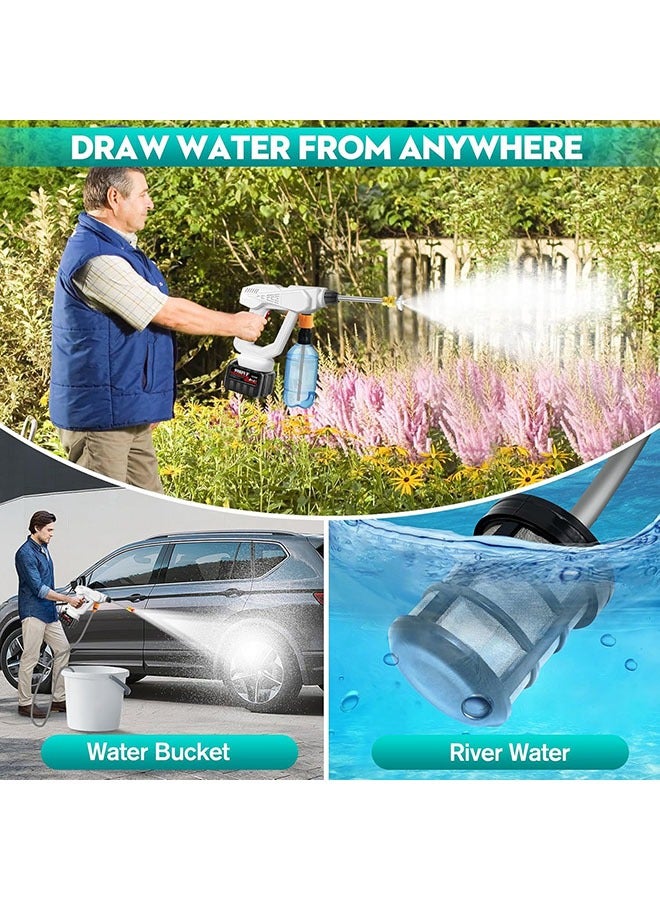 Cordless Portable Car Washer Spray Electric High Pressure Cleaner Machine with Rechargeable Battery Foam Bottle Nozzle Hose for Car Wash Watering Flowers Cleaning Home Floor - Image 2