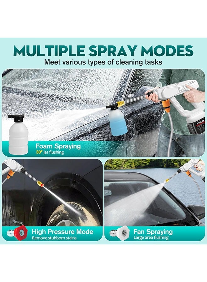 Cordless Portable Car Washer Spray Electric High Pressure Cleaner Machine with Rechargeable Battery Foam Bottle Nozzle Hose for Car Wash Watering Flowers Cleaning Home Floor - Image 3