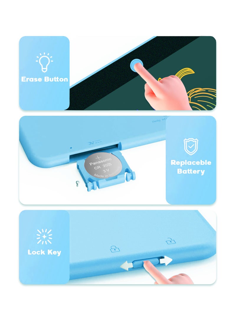 لامي جوي جهاز لوحي للكتابة بشاشة LCD مقاس 14 بوصة للأطفال من سن 3 إلى 8 سنوات - لوحة رسم إلكترونية ولوحة خربشة كهدية تعليمية لأعياد الميلاد للبنات والأولاد (أزرق) - Image 5