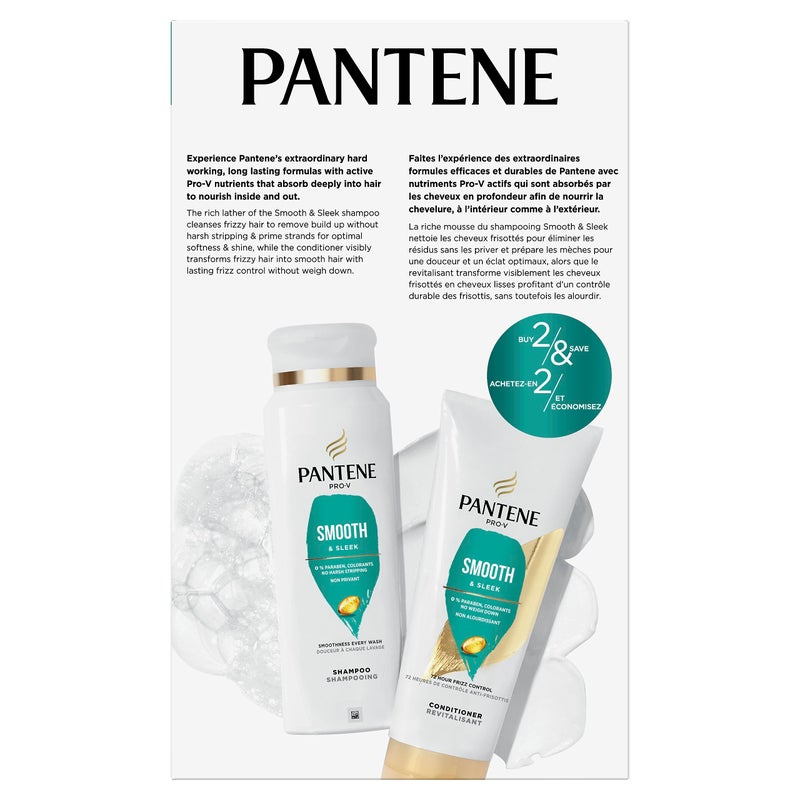 Pantene PRO-V Smooth & Sleek Shampoo + Conditioner, Dual Pack, Shampoo 12oz/Conditioner 10.4oz - Image 2