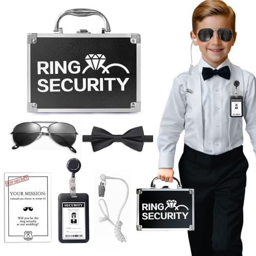 COSLANLEE Wedding Ring Security Box With Holder Pad Ring Bearer Breifcase Proposal Gifts Set with Ring Bearer Box Sunglasses Earpiece Badge Bow Tie Mission Card for Ceremony - Image 1