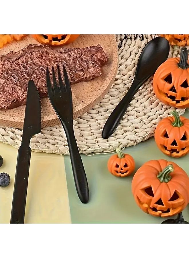 Black 60 Piece Reusable Tableware Set With Forks Spoons Knives Dishwasher Safe Lightweight Plastic - Image 5