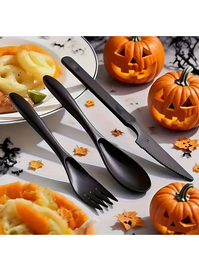 Black 60 Piece Reusable Tableware Set With Forks Spoons Knives Dishwasher Safe Lightweight Plastic - Image 4
