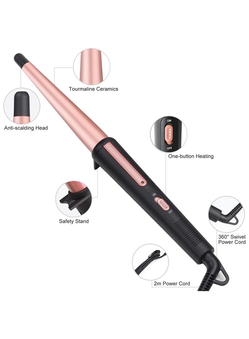 PANDA JOJO Hair Curling Wand, 0.5-1Inch Tapered Curling Iron, Professional Ceramic Hair Curler Wand with Heat-Resistant Glove, Dual Voltage - Image 2