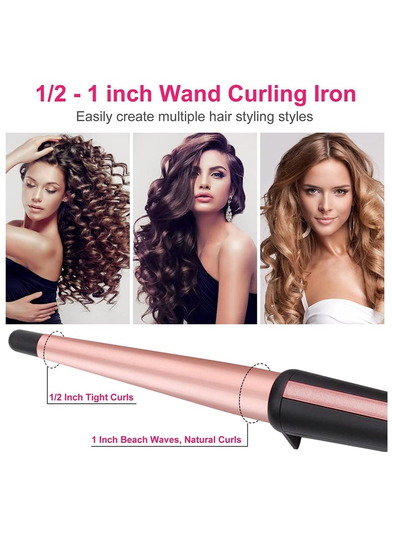 PANDA JOJO Hair Curling Wand, 0.5-1Inch Tapered Curling Iron, Professional Ceramic Hair Curler Wand with Heat-Resistant Glove, Dual Voltage - Image 3