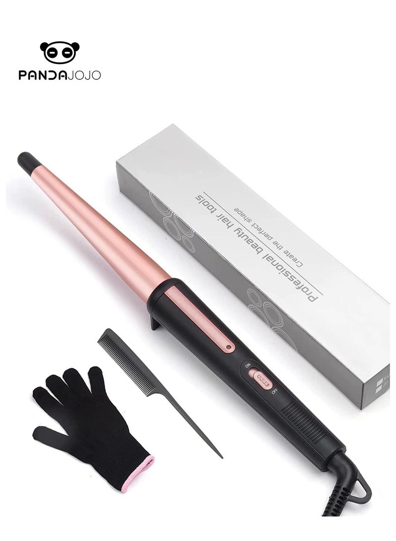PANDA JOJO Hair Curling Wand, 0.5-1Inch Tapered Curling Iron, Professional Ceramic Hair Curler Wand with Heat-Resistant Glove, Dual Voltage - Image 1