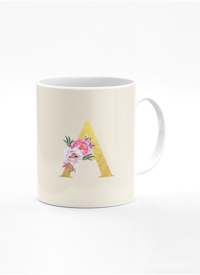 Stylizedd Stylizedd Designer Printed Coffee Mug 11oz Ceramic Personalised Gift Mugs Cup -Custom Monogram Initial Letter Floral Pattern Alphabet - A ( Albescent White )  - Image 1