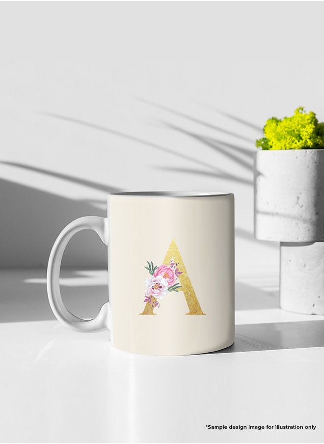 Stylizedd Stylizedd Designer Printed Coffee Mug 11oz Ceramic Personalised Gift Mugs Cup -Custom Monogram Initial Letter Floral Pattern Alphabet - A ( Albescent White )  - Image 3