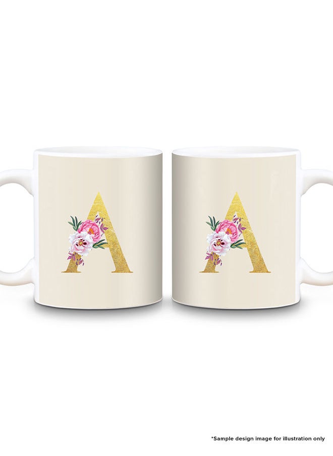 Stylizedd Stylizedd Designer Printed Coffee Mug 11oz Ceramic Personalised Gift Mugs Cup -Custom Monogram Initial Letter Floral Pattern Alphabet - A ( Albescent White )  - Image 2