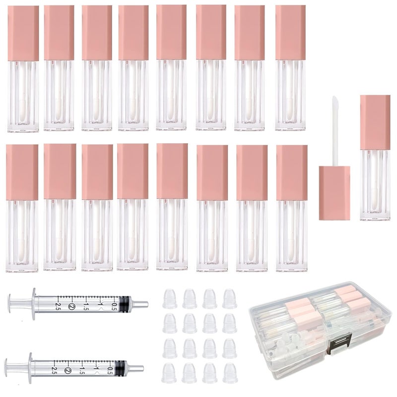 KaiLeQi Mini Lip Gloss Tubes Empty With Wand Diy Lipgloss Making Kit For Small Businesses Pink Cute Containers Empty Lip Balm Tubes16PCS