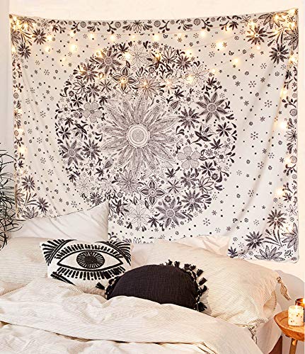 Neasow Bohemian Tapestry Wall Hanging, Beige White Floral Tapestry with Dotted Daisy Medallion Print Bedroom Boho Hippie Home Decor, 60x80 inches - Image 2