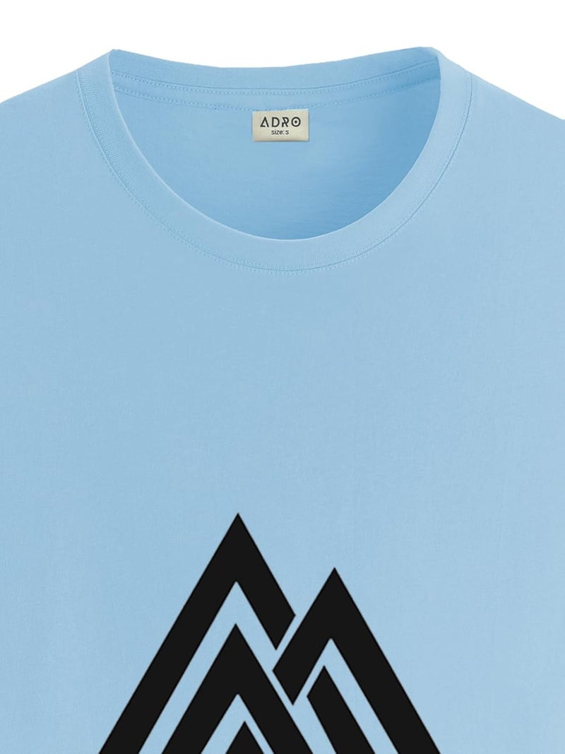adro تي شيرت ADRO للرجال بطباعة مثلث باللون الأزرق السماوي - 100% قطن، مقاس عادي - Image 2