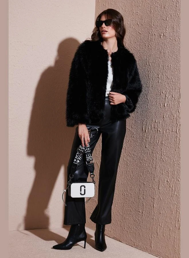 Lela Lela Oversize Fit Round Collar Lined Short Fur Women's FUR 6810266