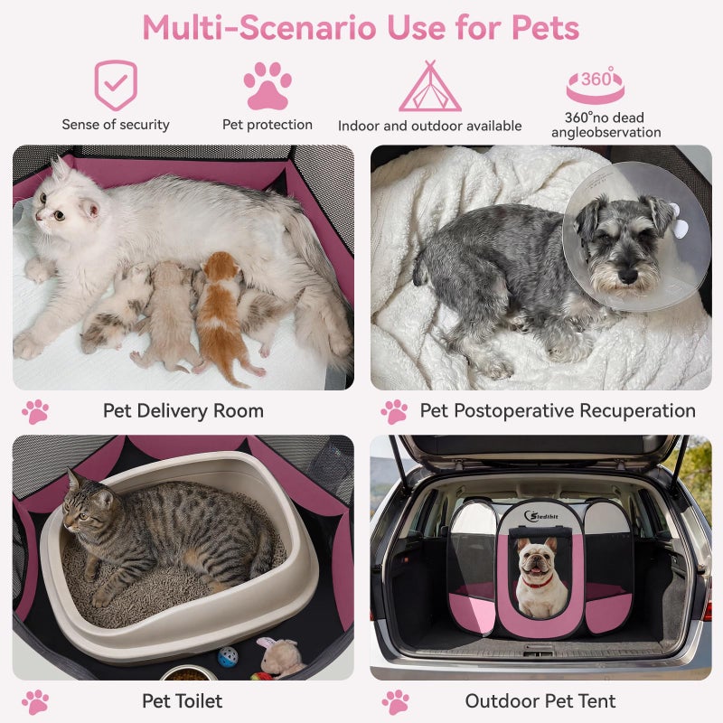 Siedihit Pink Puppy Playpen for Middle Dog Cat, Dog Tent Crates Cage Indoor/Outdoor, Portable Pop Up Dog Kennel with Carrying Bag for Rabbits, (Pink, Medium) - Image 3