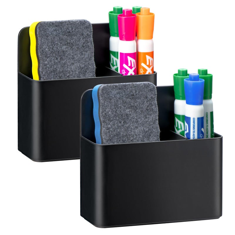 Simetufy Magnetic Dry Erase Marker Holder, Whiteboard Marker Holder, Magnetic Pen Holder, Magnetic Marker Holder for Fridge, Whiteboard, Locker, Magnetic Cup for Dry Erase Board, 2 Pack, Black - Image 1