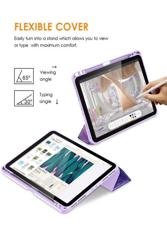 دتو جراب DTTO لجهاز iPad Pro مقاس 11 بوصة من الجيل الرابع/الثالث/الثاني/الأول (2022/2021/2020/2018)، غطاء خلفي أنيق ثلاثي الطي مصنوع من مادة TPU الناعمة مع حامل قلم مدمج، يناسب أيضًا iPad Air 5/4، لون رخامي بنفسجي - Image 4