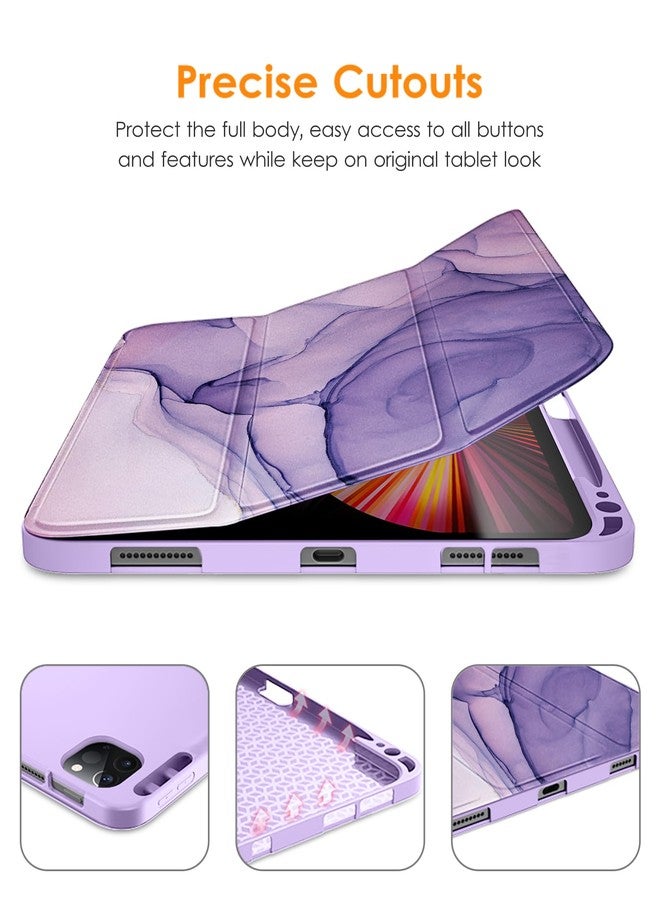 دتو جراب DTTO لجهاز iPad Pro مقاس 11 بوصة من الجيل الرابع/الثالث/الثاني/الأول (2022/2021/2020/2018)، غطاء خلفي أنيق ثلاثي الطي مصنوع من مادة TPU الناعمة مع حامل قلم مدمج، يناسب أيضًا iPad Air 5/4، لون رخامي بنفسجي - Image 5
