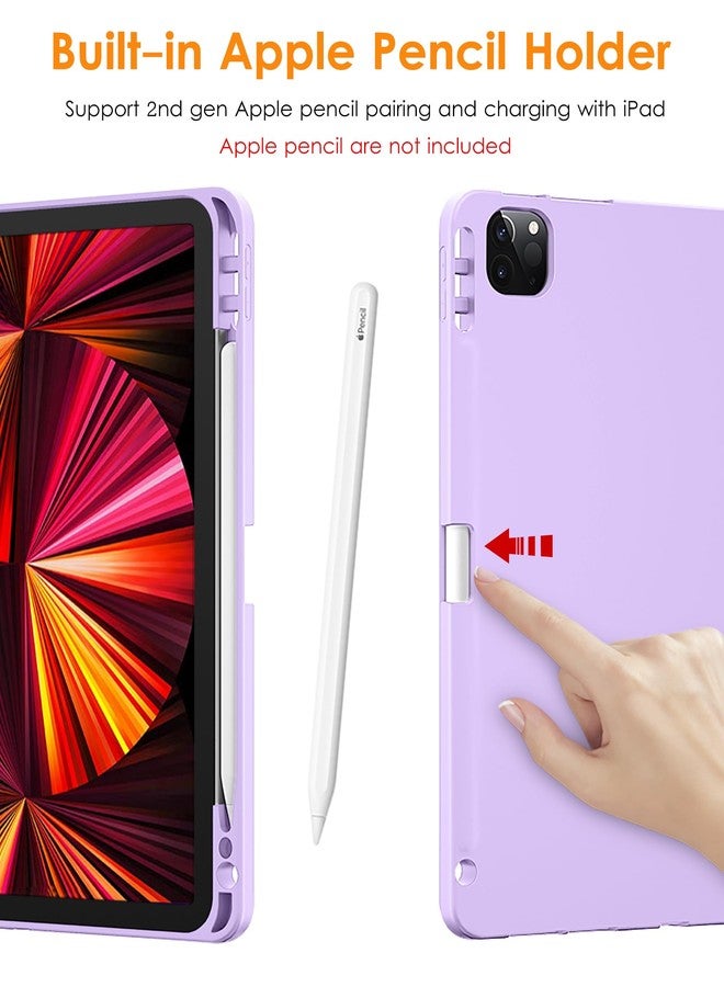 دتو جراب DTTO لجهاز iPad Pro مقاس 11 بوصة من الجيل الرابع/الثالث/الثاني/الأول (2022/2021/2020/2018)، غطاء خلفي أنيق ثلاثي الطي مصنوع من مادة TPU الناعمة مع حامل قلم مدمج، يناسب أيضًا iPad Air 5/4، لون رخامي بنفسجي - Image 3