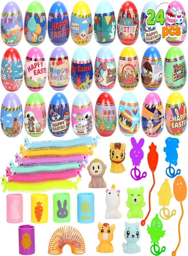 VOMAOK 24 Pack Easter Eggs with Toy Inside,Includes Coil Springs,Squishies,Sticky Hands,Stretchy Strings for Easter Basket Stuffers,Party Favors,Egg Hunts - Image 1