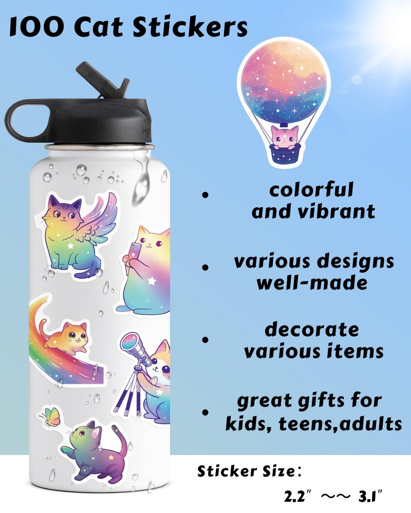 ViKiVi 100 Pcs Cute Cat Stickers for Kids Teens, Kawaii Stickers for Girls Boys, Cat Party Favors & Decorations, Waterproof Starry Sky Cats Sticker Pack for Water Bottle Laptop Scrapbook - Image 2