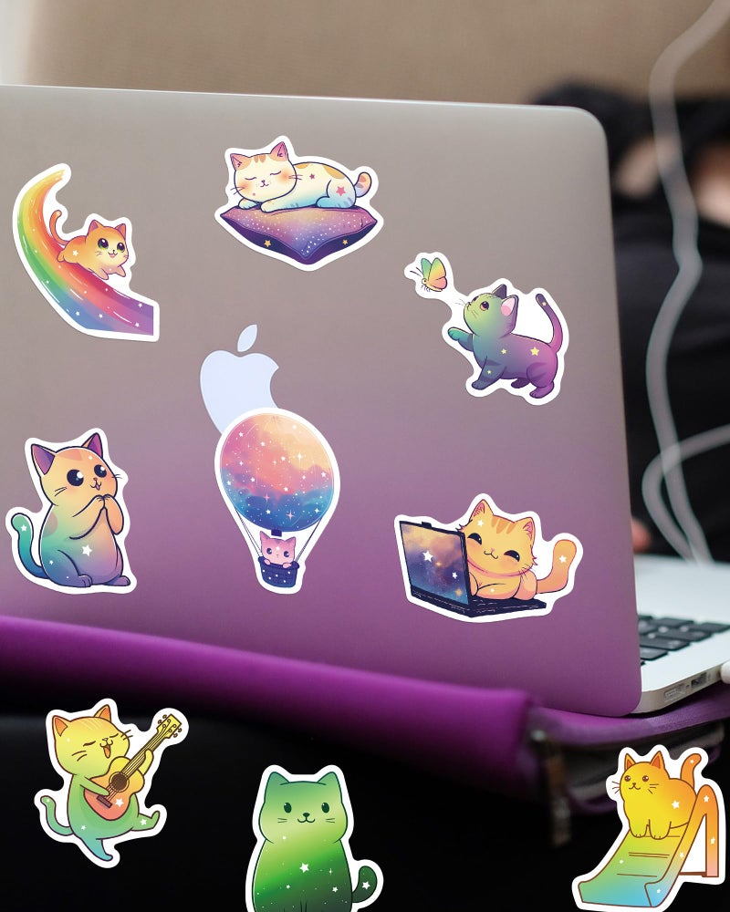 ViKiVi 100 Pcs Cute Cat Stickers for Kids Teens, Kawaii Stickers for Girls Boys, Cat Party Favors & Decorations, Waterproof Starry Sky Cats Sticker Pack for Water Bottle Laptop Scrapbook - Image 3