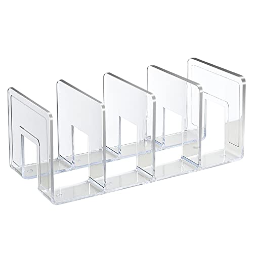 SAYEEC Acrylic File Sorter Clear File Holder Acrylic Desk Organizer Sturdy Desktop Files Organizer Files Folder Holder Rack for Envelopes Mail Letter Paper Notebook Electronics 4 Sections 1 Pack - Image 1