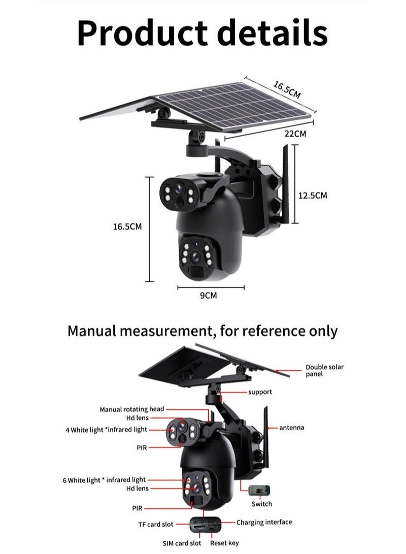 Generic 4G LTE Solar Camera - 6MP Dual Lens Outdoor Camera, 360° Viewing Angle, 6W+6W Wireless Camera, Two-Way Audio, PIR Human Detection, IP65 Waterproof, Cloud Storage (With 128GB Card)  - Image 2