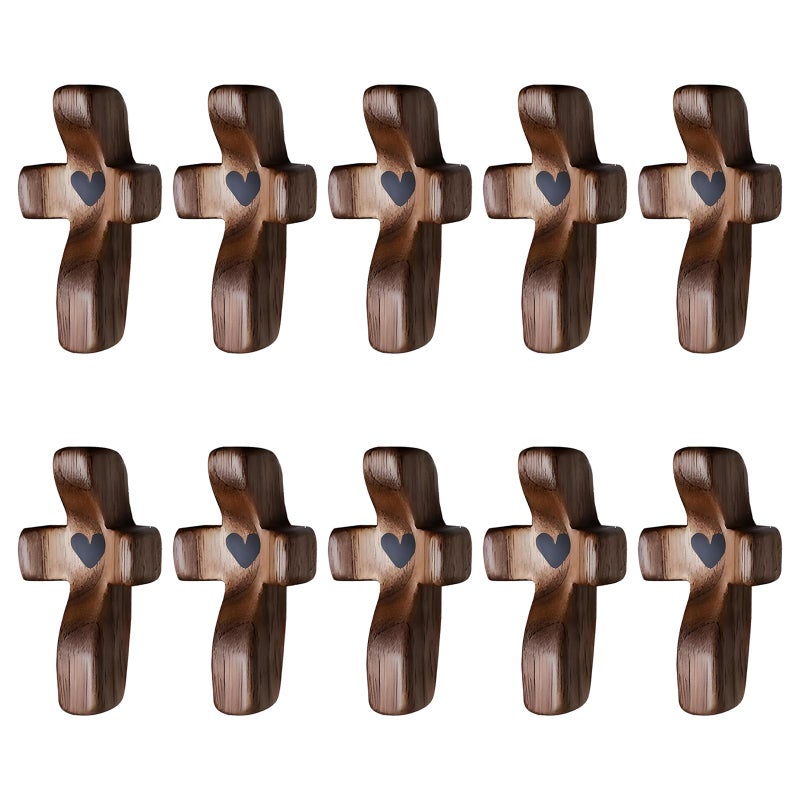 JIUKONG 10-Pack Wooden Cross Fidget, Handmade Pocket Wood Crosses, Cross My Heart | Encouragement Gift, Relieve Anxiety for Yourself, Inspirational Easter Gift for Christian Faith, Prayer, Easter Day Gifts - Image 1