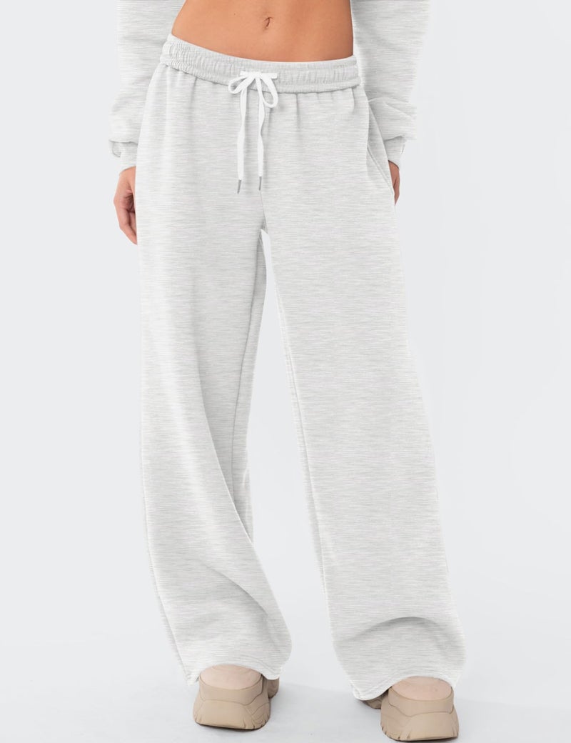 LOMON Wide Leg Sweatpants Women Fleece Sweat Pants Fall Spring Clothes 2026 Teen Girl Baggy Jogger Sweatpant with Pockets (Light Grey, XL) - Image 2