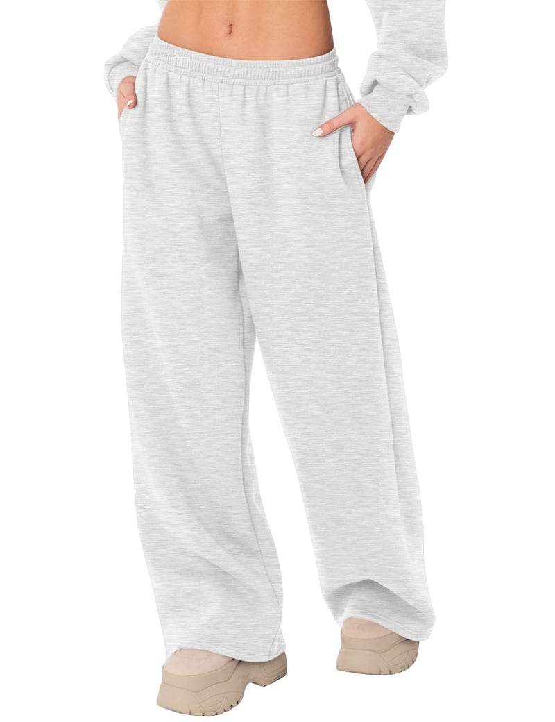 LOMON Wide Leg Sweatpants Women Fleece Sweat Pants Fall Spring Clothes 2026 Teen Girl Baggy Jogger Sweatpant with Pockets (Light Grey, XL) - Image 1