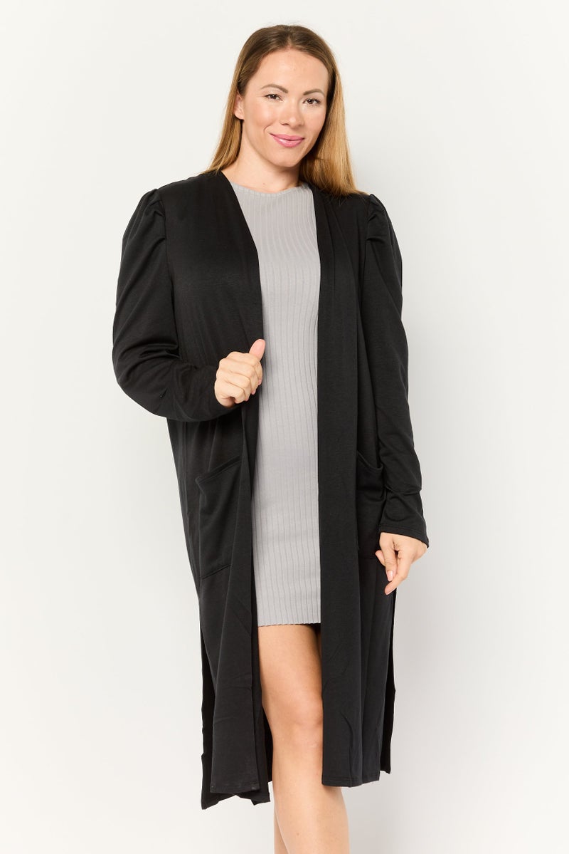 Cyrus Women Open Front Solid Cardigan, Black - Image 1