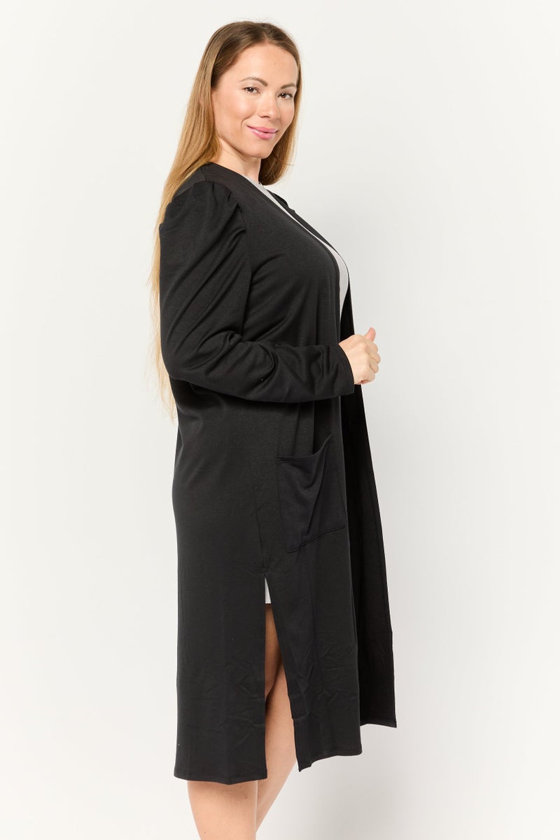 Cyrus Women Open Front Solid Cardigan, Black - Image 3