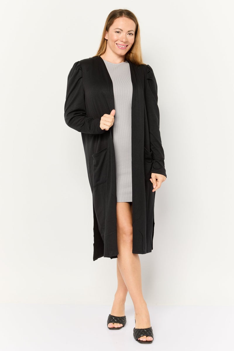 Cyrus Women Open Front Solid Cardigan, Black - Image 2