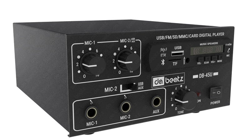 da.beatz. Dabeatz DB- 45U Amplifier with LED Display/Bluetooth/MIC Input/USB/SD Card Slot/FM Radio/AUX Input/Remote Control & Built-in Equalizer with Bass,Treble & Balance Control Power Amplifiers (45Watt) - Image 5