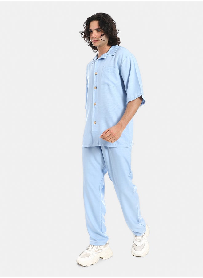 Red Circle Linen Turn Down Collar Shirt and Pants Set  - Image 2