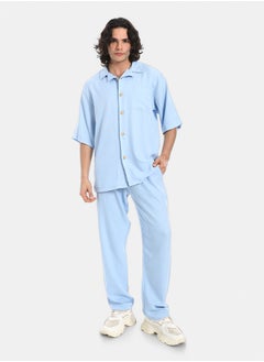 Red Circle Linen Turn Down Collar Shirt and Pants Set  - Image 1