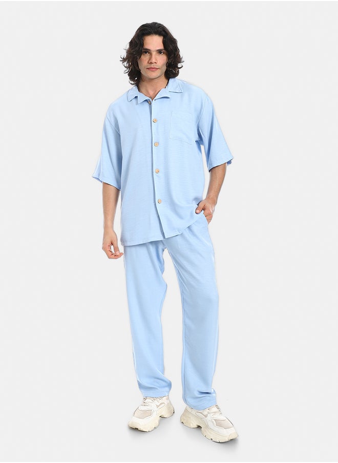 Red Circle Linen Turn Down Collar Shirt and Pants Set  - Image 1