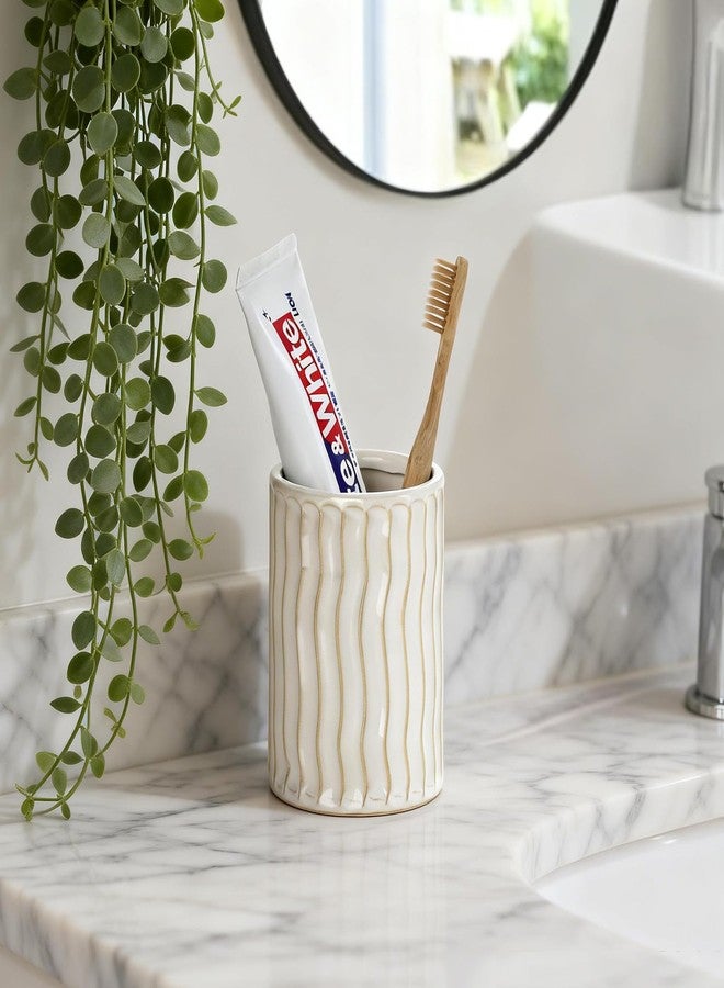 Viosuniu Ceramic Toothbrush Holder for Bathroom, White Tooth Brushing Holders, Bathroom Counter Organizer, Toothbrush Mouthwash Cup for Family - Image 2