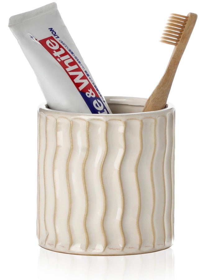 Viosuniu Ceramic Toothbrush Holder for Bathroom, White Tooth Brushing Holders, Bathroom Counter Organizer, Toothbrush Mouthwash Cup for Family - Image 1