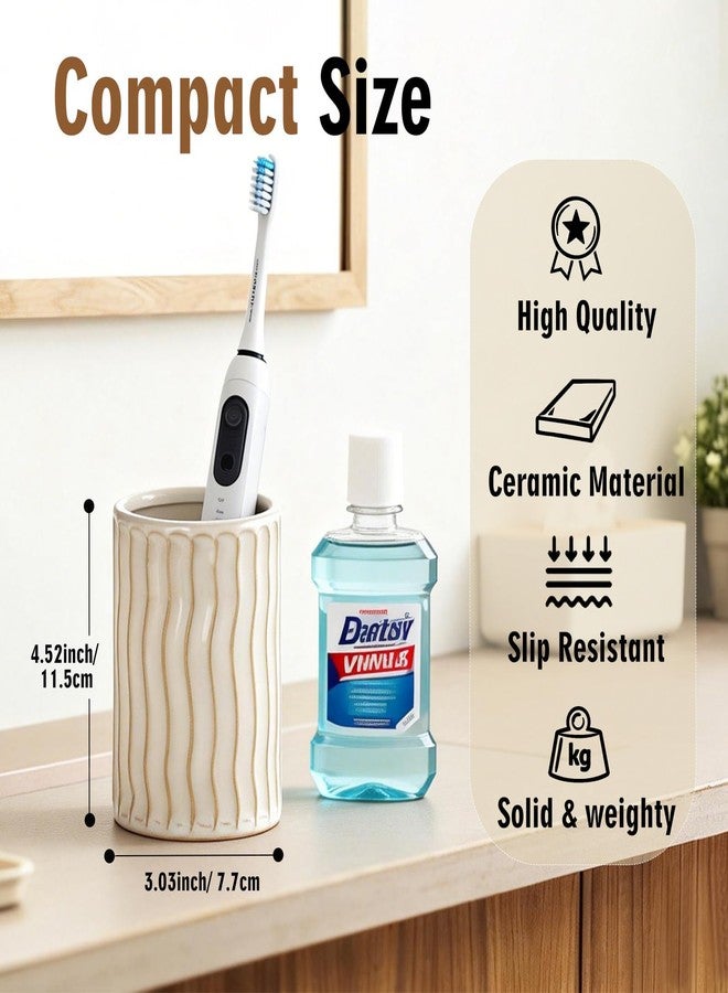 Viosuniu Ceramic Toothbrush Holder for Bathroom, White Tooth Brushing Holders, Bathroom Counter Organizer, Toothbrush Mouthwash Cup for Family - Image 3