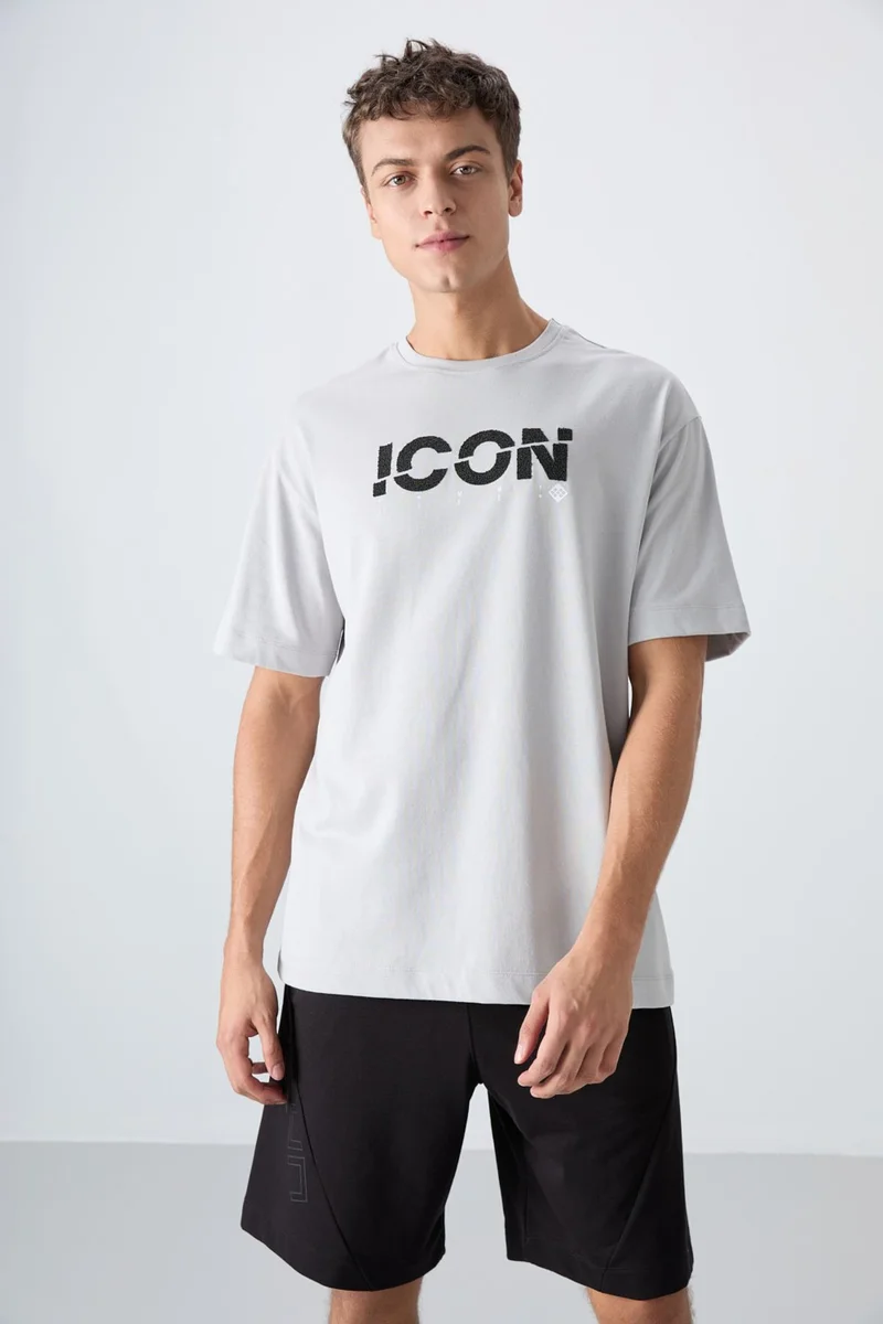 تومي لايف Stone Cotton Thick Soft Texture Oversize Fit Printed Men's T-Shirt - 88331