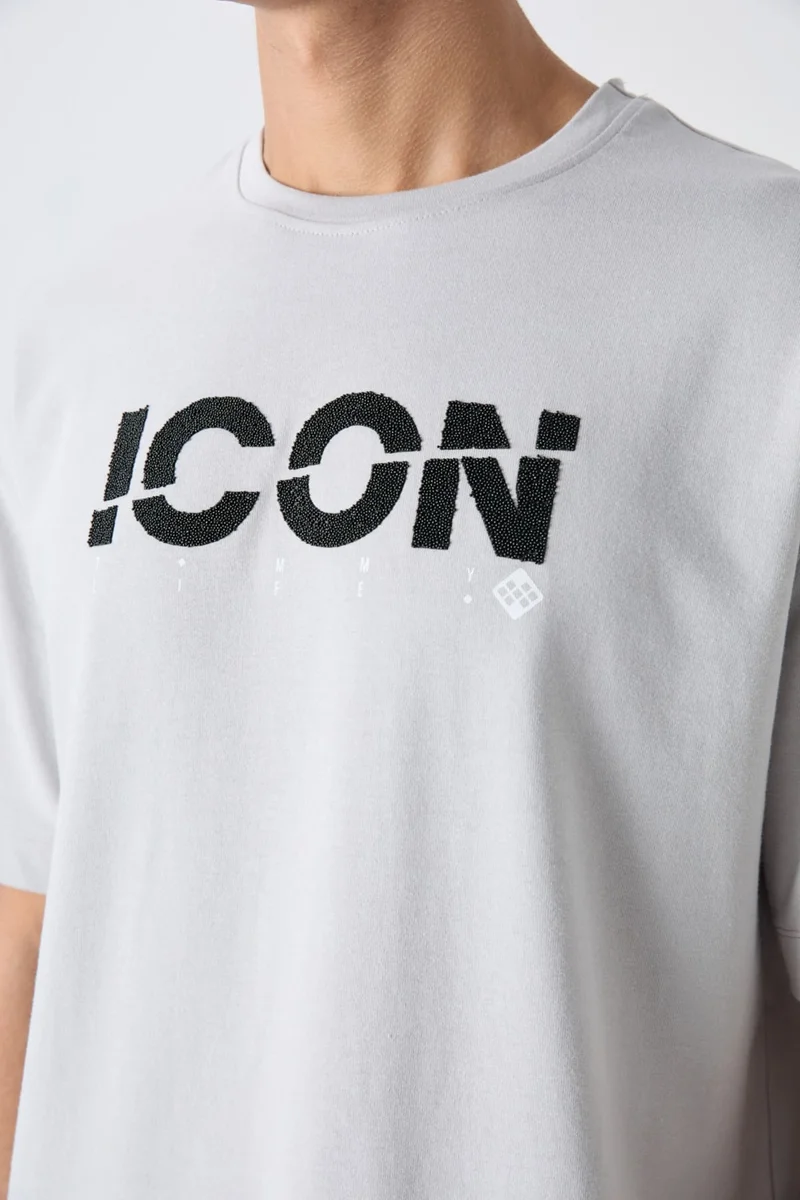 تومي لايف Stone Cotton Thick Soft Texture Oversize Fit Printed Men's T-Shirt - 88331