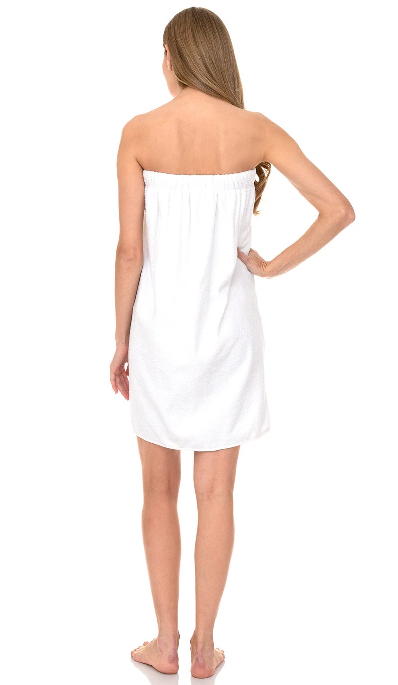 TowelSelections Womens Shower Wrap Adjustable Cotton Terry Cloth Gym Cover Up with Snaps Small-Medium White - Image 2